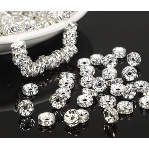 50pcs/lot 4 6 8 10mm Copper Rhinestone Rondelles Crystal Bead Loose Spacer Beads for Jewelry Making DIY Accessories Supplie