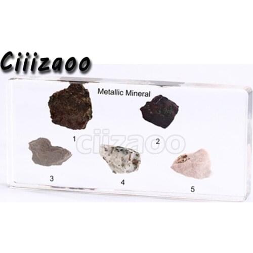 Metallic Mineral Specimen paperweight Taxidermy Collection embedded In Clear Lucite Block Embedding Specimen