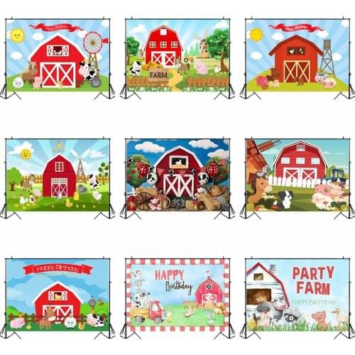 MOCSICKA Farm Theme Birthday Backdrop Child Red Barn Farm Animals Photography Background Newborn Baby Shower Birthday Decoration