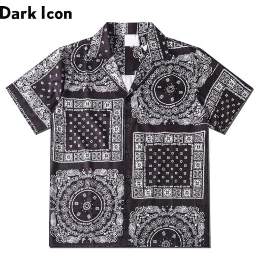 Dark Icon Black Bandana Polo Shirt Men Summer Light Weight Hawaiian Men