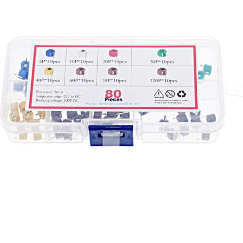 80Pcs 8value 6mm 5/10/30/60/120P Adjustable Capacitor Variable Capacitor Kit set