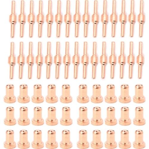 OOTDTY 60pcs Red Copper Extended Long Plasma Cutter Tip Electrodes&Nozzles Kit Consumable For PT31 LG40 40A Cutting Welder Torch