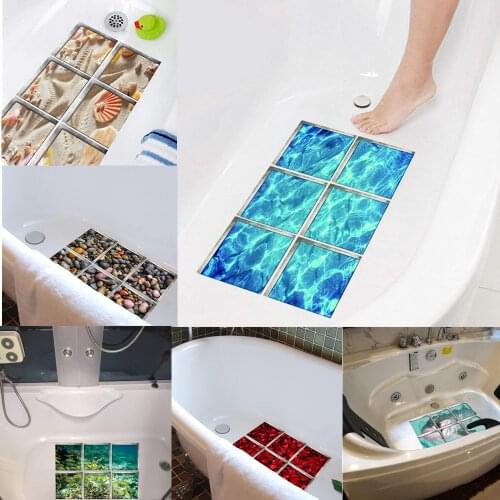 6PCS Bathtub Sticker Non-slip Waterproof 3D Effect Self-adhesive Bathroom Decal PVC Removable Decorative Mural 15x15cm