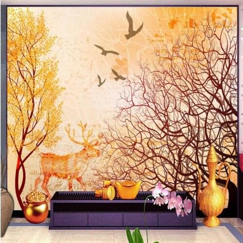 3D photo wallpaper stereo wallpaper Retro forest elk bird fresco living room TV wall custom bedroom living room mural