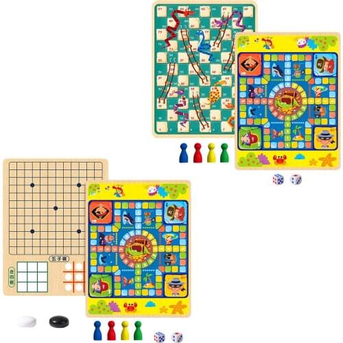 Board Game Chess Set 4-in-1 Portable Wooden Tabletop Game Center Chinese Checker Flying Chess Games For Leisure Time Toys