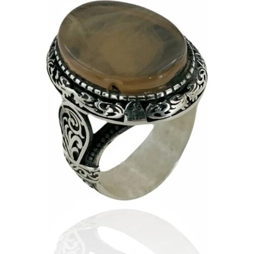 Hand Production Moire Amber Silver Men 'S Ring