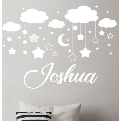 Clouds Moon Stars Stickers Personalized Name Vinyl Wall Decals Family Decoration Childrens Room Kindergarten Classroom