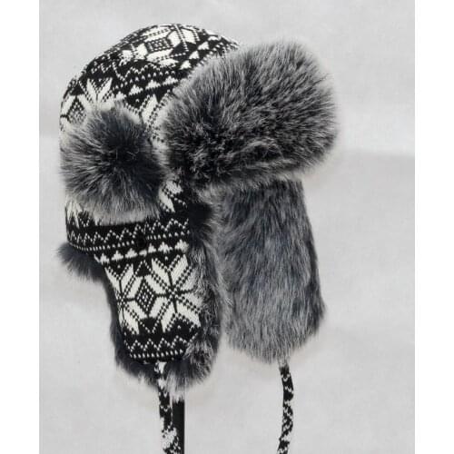 Super warm! Autumn and winter Black and white large snow knitted thicken cap hat winter skiing plus size winter ear cap