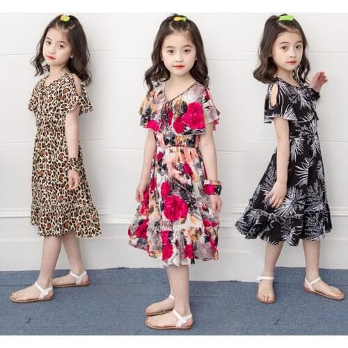 Dresses Childrens dresses Toddler Kids Baby Girl Floral Leopard Print Beach Dress Princess Outfits Clothes детские платья