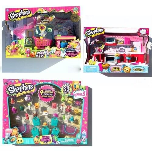 Genuine Shopkinss Toys Super Shopper Small Mart Hot Shop Kitchen Set Cute Shopkinss Figure Dolls Kids Play House Party Toys Gift