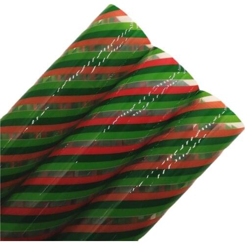 LEOsyntheticoDIY JELLY Transparent TUP Leather with Printed Christmas Red and Green Stripes JELLY For DIY Bows 21X29CM T563B