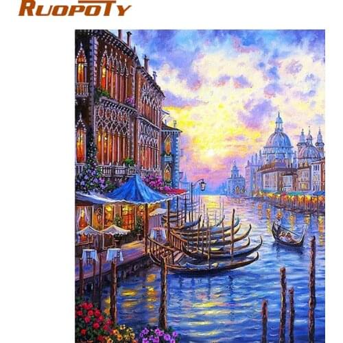 RUOPOTY Venice Sunset Seascape DIY Painting By Numbers Modern Wall Art Canvas Acrylic Paint By Number Unique Gift For Home Decor
