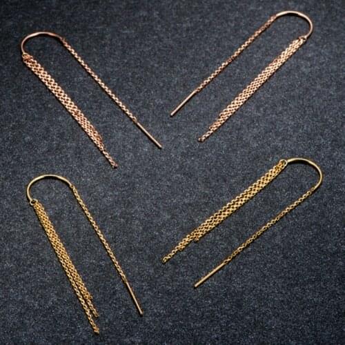 Pure Solid 18k Gold Earrings Women Luck O Chain Tassels Dangle Earrings 51mmL 18K Yellow / Rose Gold