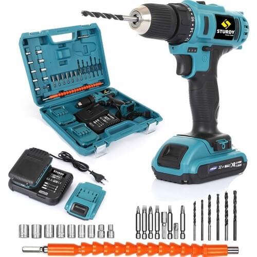 Sturdy 32V 5Ah Li-On Double Cordless Bag Percussion Rechargeable Drill Blue 27'li End Set