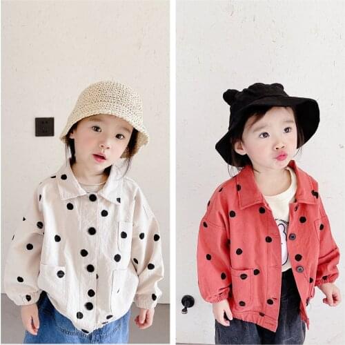Spring Baby Girls Jackets Kids Casual Korean Dots Print Coats Fashion Cotton Shirt Jacket for Girls Kids Sun Protection Clothing