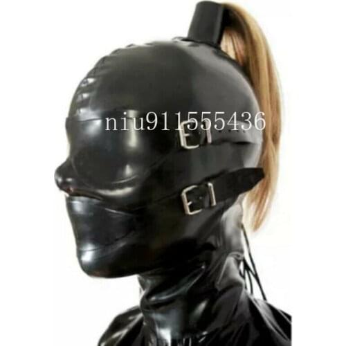 Natural Latex Woman mask hood with wigs and eye cover&mouth cover gags cosplay costumes