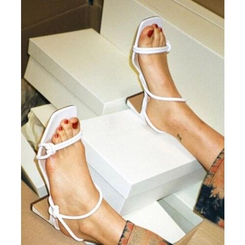 6CM Square High Heels Sandal Women Ankle Strap Genuine Leather Sandals Woman High Heel Shoes Summer Open Toe Pump