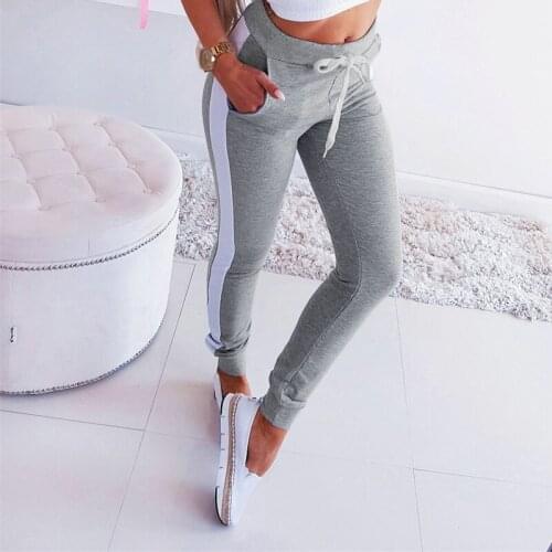 Women Sweatpants Patchwork Design Color Matching Mid Waist Pencil Pants 2021 Summer Autumn Slim Trousers for Sport Streetwear
