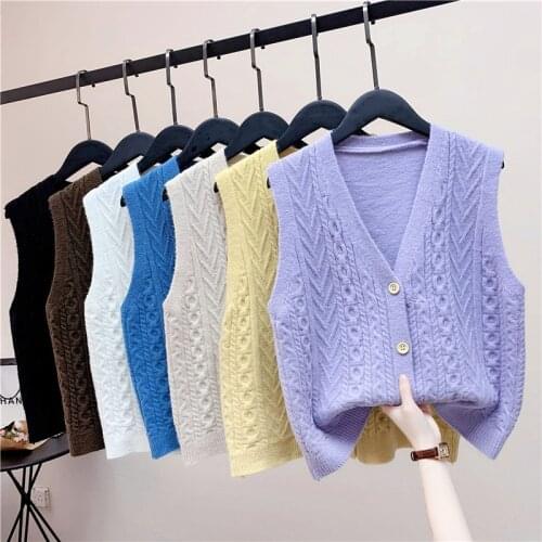Vest Women Solid Short Loose Trendy Korean Style Sleeveless Knitted V-Neck All-match Female Coats Simple Leisure Outwear