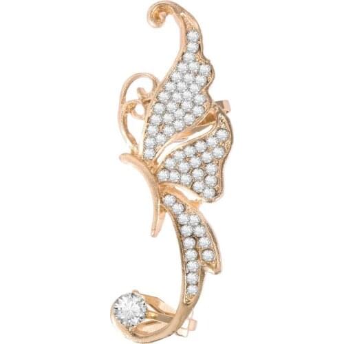 1 pc Women Clip Earrings Rhinestone Butterfly Shaped Earrings Metallic Ear Clip Exquisite Romantic Elegant 2019