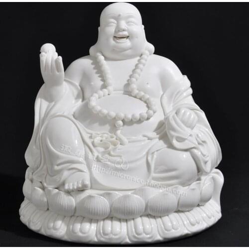10 inch lotus beads to sit Maitreya big bag of top-grade Chinese white porcelain of Dehua ceramic Buddha Bodhisattva mascot open