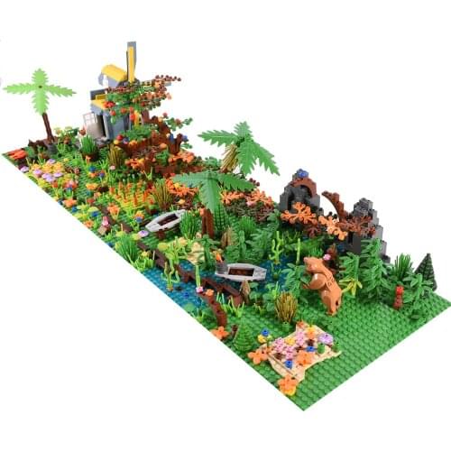 1018Pcs Lush Tropical Rainforest Scene Brick Small Particle DIY Building Blocks Kit Stem Toy Gift