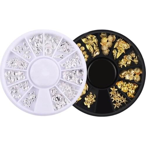 12 Grids Mixed Designs Nail Art Jewelry Ocean Series Metal Rivets Stars Shell Silver/Gold Alloy Rivet Decor Accessories Manicure