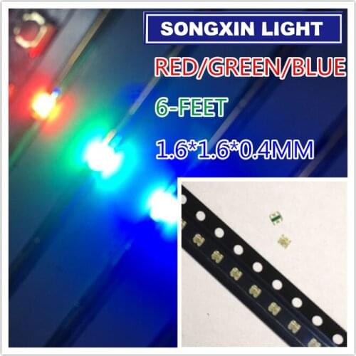 100pcs0603 (1616) RGB LED Common Anode Tricolor Red Green Blue 0606 Surface Mount 6-FEET SMD SMT LED Light Emitting Diode plcc-6