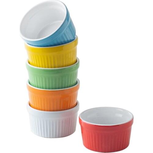 6Pcs Baking Ceramic Bowl with Vertical Pattern, Elegant Classic Round Shape Kitchenware Tool