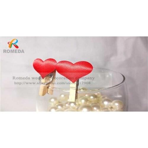 FREE SHIPPING--200pcs 25mm Mini Wooden Photo Clip Hearts,DIY Party Decoration Clips, Fabric Red Heart Clip Notes Folder