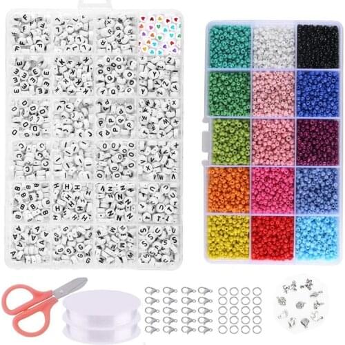 Beads for Jewelry Making Kit - 7500 Pcs Glass Seed Bead and 1200 Pcs Letter Beads for Friendship Bracelet Making Kit