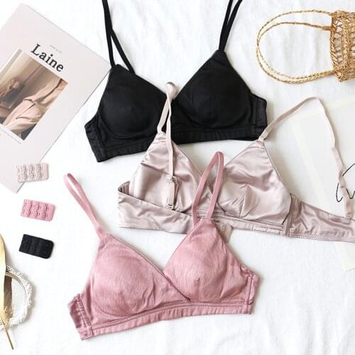 Wriufred Underwear Light Luxury Bralette Comfortable Silk Smooth Ultra-thin Triangle Cup Wire Free Bra Candy Color