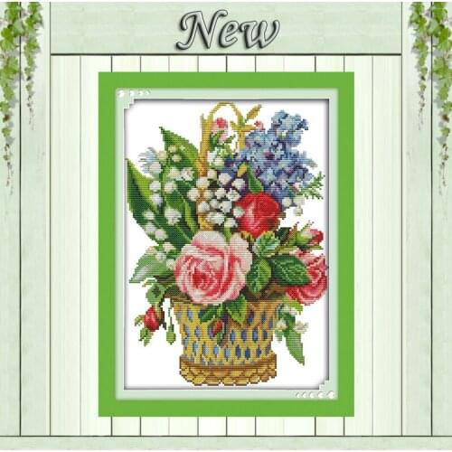 Flower basket rose diy decor painting Counted Printed on canvas DMC 11CT 14CT Chinese Cross Stitch kits Needlework Set embroider