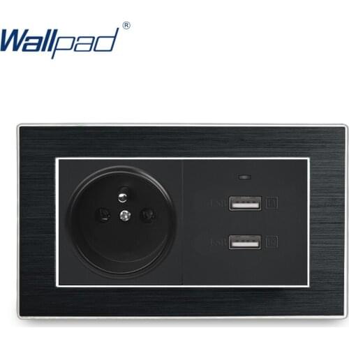 French Socket with 2.1A USB Wallpad Satin Metal Panel 5V Output USB Phone Quick Charge Wall Outlet Panel with French Socket