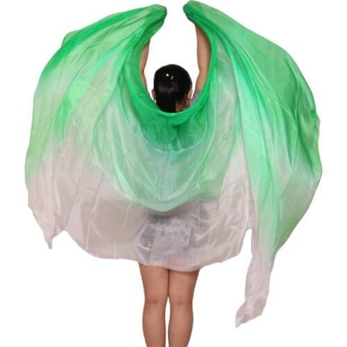 Customized 100% Silk Belly Dance Veils 5mm/8mm 250/270*114 cm Gradient Colors Green+Light green+White Hand Dyed Dance Silk Veils