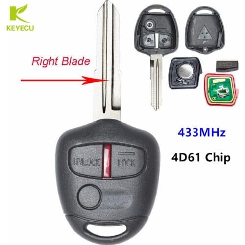KEYECU 5PCS New Keyless Remote Key Fob 3 Button 433MHz 4D61 Chip for Mitsubishi Outlander 2008-2012 Uncut Right Blade