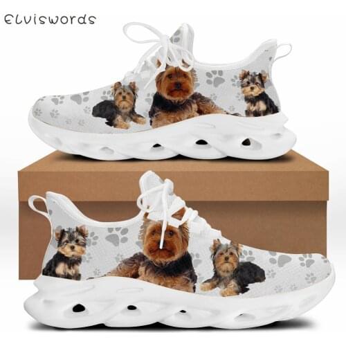 ELVISWORDS Yorkshire Terrier Print Casual Sneakers Women Shoes Dog Paw Brand Design Summer Spring Walking Foorwear Zapatos Mujer