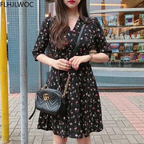 Cute Mini Dresses Party Date Wear Woman Vestidos Korea Japan Ruffled Sweet Girls Little Floral Chiffon Dress