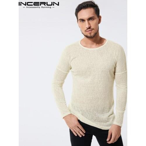 Men T Shirt Round Neck Streetwear Long Sleeve Transparent Fitness Casual Men Clothing 2021 Breathable Camisetas INCERUN S-5XL