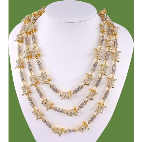 10MM Gold Silver Color Bone Stick Iced Out Hip Hop Chain Bling Horns Brambles Necklace Mens Link Choker Rapper Fashion Jewelry