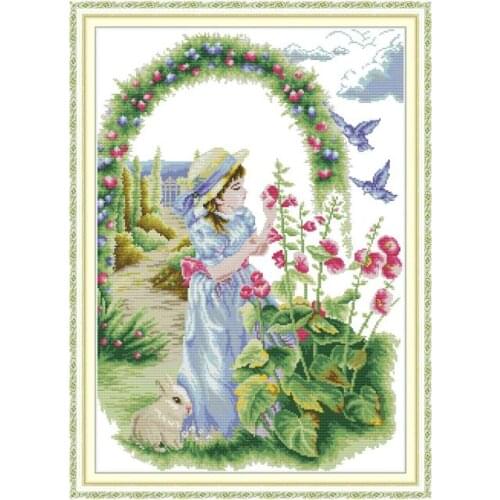 Stamped Embroidery Enjoy Flower Counted Cotton Cross Stitch Kit 14CT 11CT Canvas Printing DIY Home Decor Painting Needlework Set