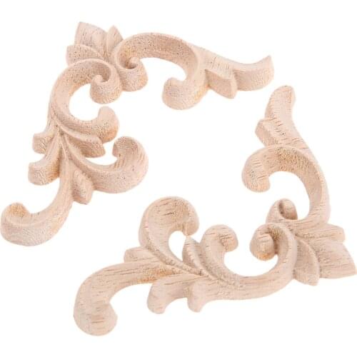 2PCS/1pair Woodcarving Corner Decal Wooden Figurines Crafts Corner Appliques Frame Wall Door Furniture Woodcarving Decorative