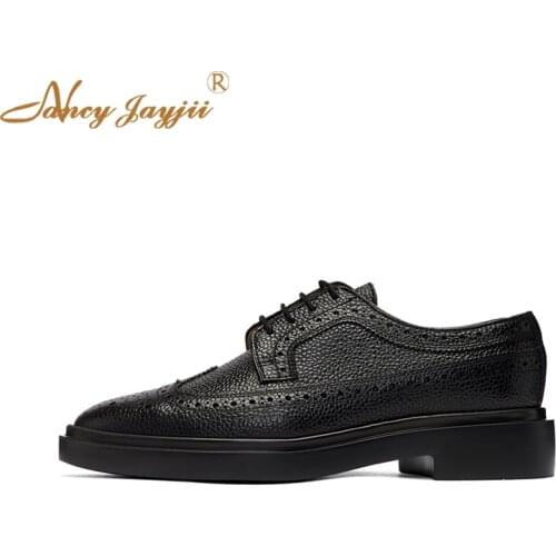 Nancyjayjii Lady Fashion School Days Girls Cross Tied Leather Black Flats Brogue Shoes Woman Dress Summer 2019 Casual Woman 4-16