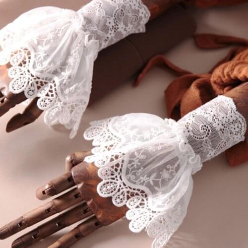 2020 New Female Sweater Fake Sleeves Hollow Crochet Lace Ruffles Horn Cuffs Wrist Warmers