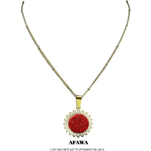 Stainless Steel Red Crystal Sun Flower Charm Necklaces Kid Women Gold Color Small Necklaces Chain Jewelry girasol N4905S01