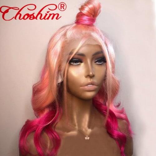 Human Hair Lace Part Wigs 13X1 T Part Ombre Pink Lace Wig Pre Plucked For Black Women Brazilian Remy Choshim Transparent Lace