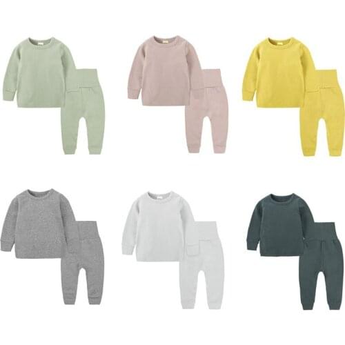 Pijamas Customized cotton pijamas BIG size clothes set pure color pijamas Adult 2PCS pajamas set Body suit Childrens clothing