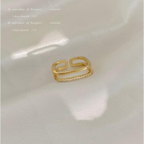 Simple Design Double Gold Square Rings For Woman Korean Fashion Jewelry Party Girls Sexy Finger Accessories Student Gift Set