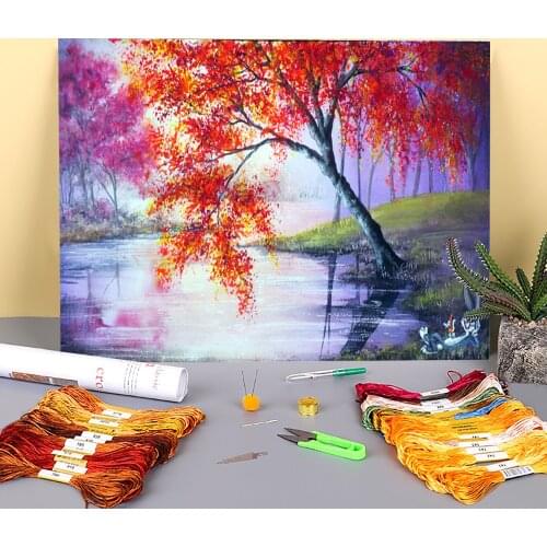 Natural Scenery Printed Water-Soluble Canvas 11CT Cross-Stitch Patterns Embroidery DMC Threads Knitting Sewing Wholesale