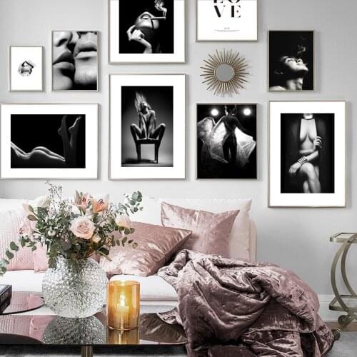 Black White Vintage Poster Sexy Woman smoke Wall Art Print Canvas Painting Nordic Poster Nude Wall Picture For Living Room Decor